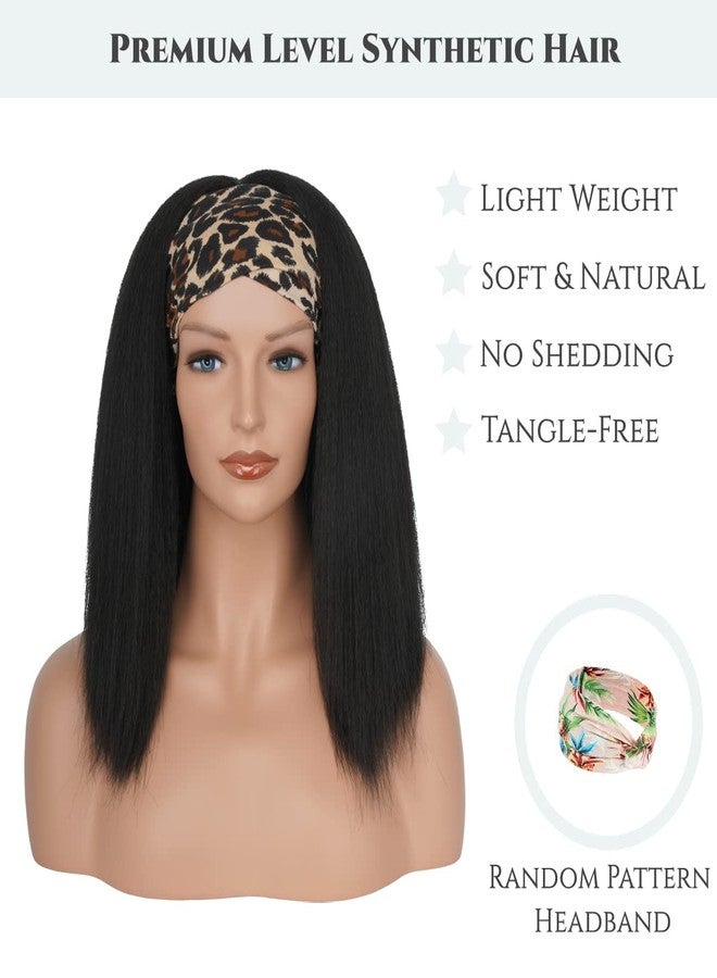 Aminow شعر مستعار Aminow Kinky Straight Headband، ناعم وطبيعي كالشعر البشري، شعر مستعار بدون غراء للنساء ذوات البشرة السمراء، شعر مستعار صناعي طويل أسود إيطالي ياكي (1B أسود طبيعي، 16 بوصة) - Image 2