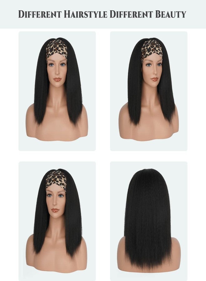Aminow شعر مستعار Aminow Kinky Straight Headband، ناعم وطبيعي كالشعر البشري، شعر مستعار بدون غراء للنساء ذوات البشرة السمراء، شعر مستعار صناعي طويل أسود إيطالي ياكي (1B أسود طبيعي، 16 بوصة) - Image 4
