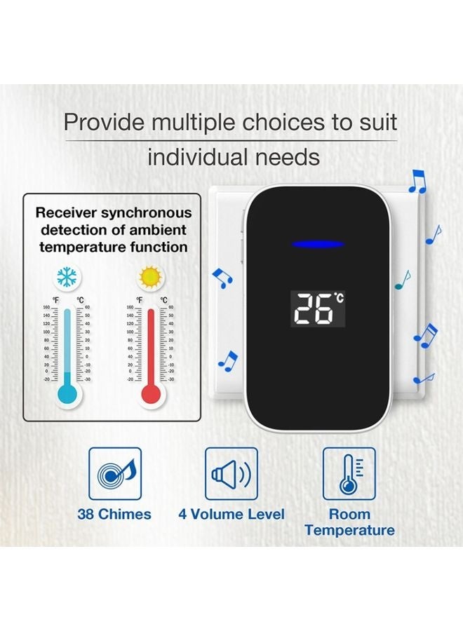 C302B One to Two Home Wireless Doorbell Temperature Digital Display Remote Control Elderly Pager, US Plug(White) - Image 2