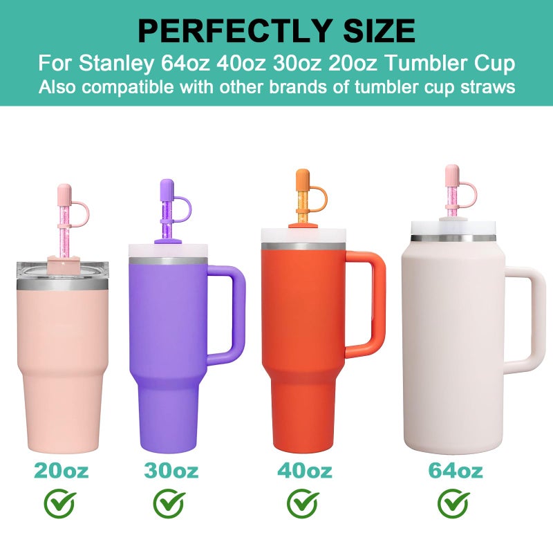 Allwith 6 Color Replacement Straws with Cover Caps for Stanley Cup 40 oz 30 oz 20 oz 14 oz 64 oz Tumbler, Reusable Drinking Straws with Topper, Stopper, Cleaning Brush for Stanley Cup Accessorie - Image 3