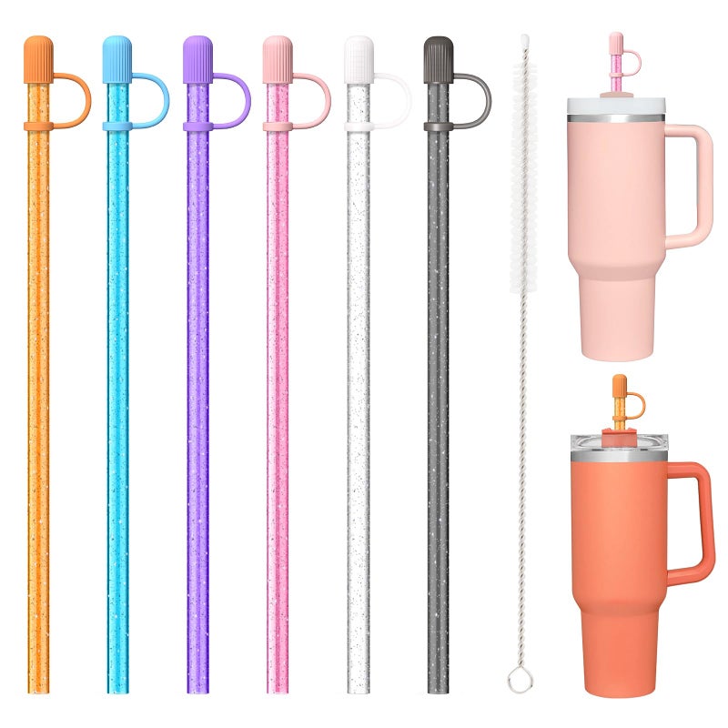 Allwith 6 Color Replacement Straws with Cover Caps for Stanley Cup 40 oz 30 oz 20 oz 14 oz 64 oz Tumbler, Reusable Drinking Straws with Topper, Stopper, Cleaning Brush for Stanley Cup Accessorie - Image 1