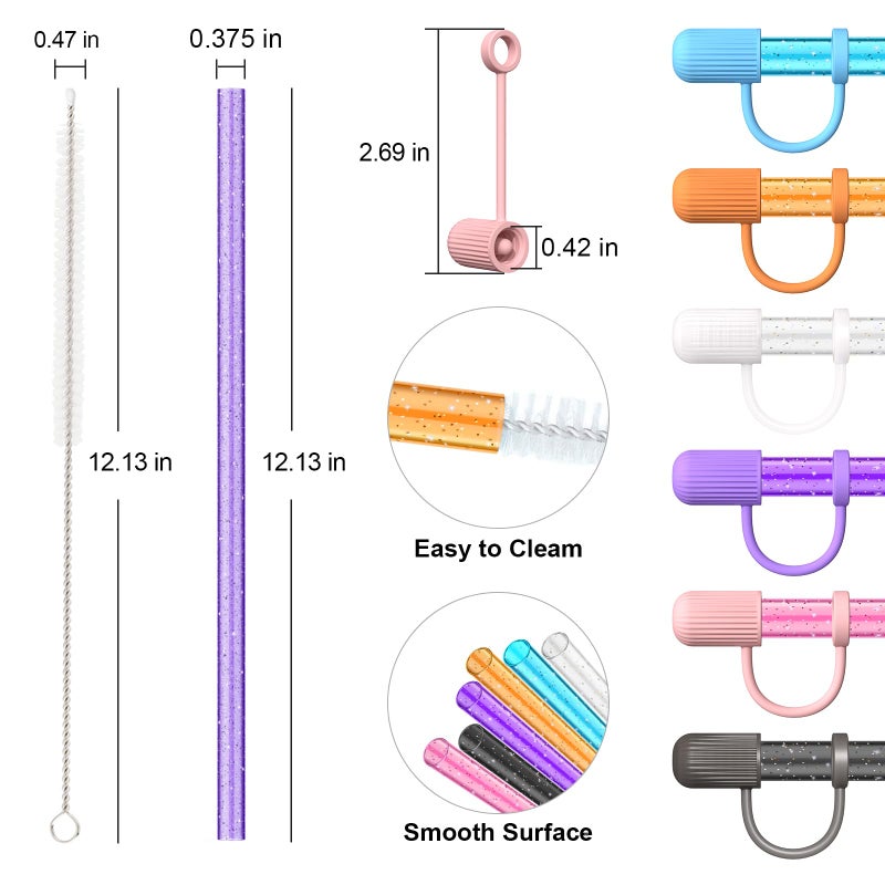 Allwith 6 Color Replacement Straws with Cover Caps for Stanley Cup 40 oz 30 oz 20 oz 14 oz 64 oz Tumbler, Reusable Drinking Straws with Topper, Stopper, Cleaning Brush for Stanley Cup Accessorie - Image 2