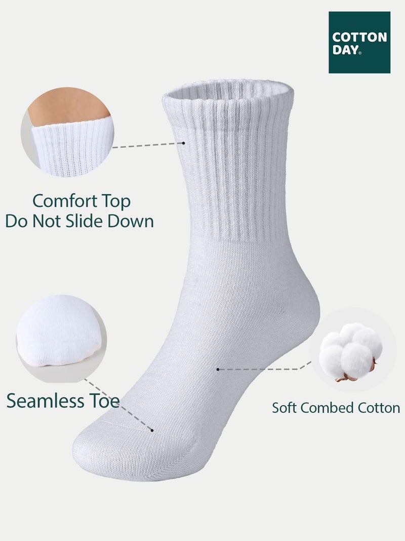 COTTON DAY Unisex School Kids Boys Girls Soft Cotton White Athletic Socks 4-6 Years All White Size S (6) - Image 4