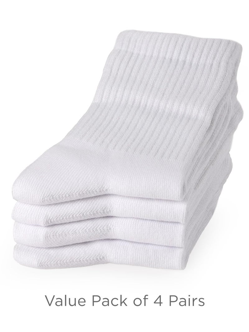 COTTON DAY Unisex School Kids Boys Girls Soft Cotton White Athletic Socks 4-6 Years All White Size S (6) - Image 5