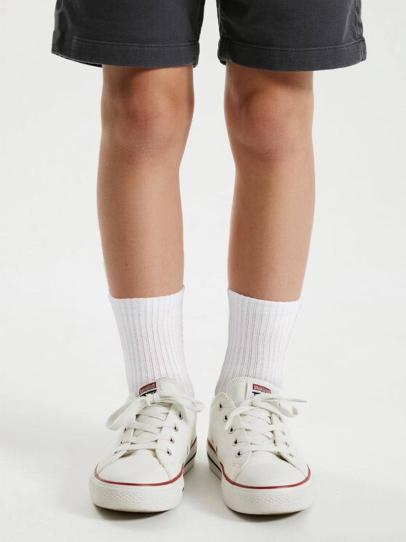 COTTON DAY Unisex School Kids Boys Girls Soft Cotton White Athletic Socks 4-6 Years All White Size S (6) - Image 2