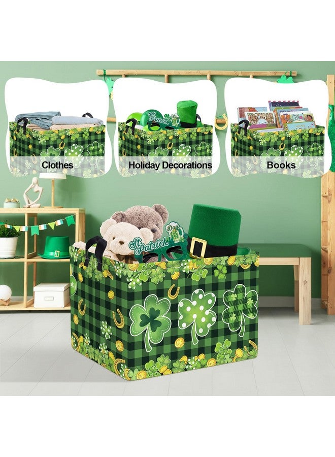 Clastyle Lucky Clovers Saint Patrick's Day Baby Gift Basket Collapsible Rectangle Gold Coin Kid Toy Storage Box Rainbow Plaid Clothes Book Shelf Basket, 36L Green - Image 5