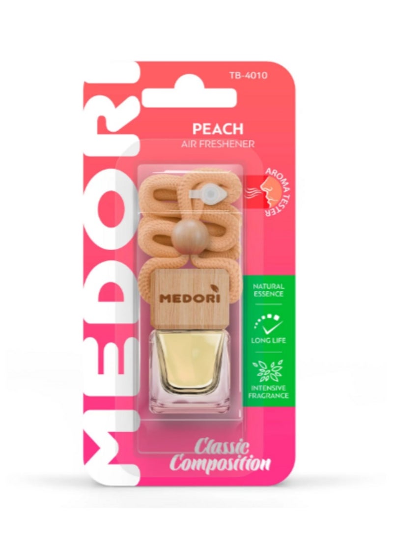 MEDORI Special Luxury liquid hanging car air freshener in a blister package and has a scent tester. Fragrance With an exotic and enchanting Aroma analogous to Peach. The Fragrance is made in France 6 ml - Image 1