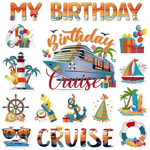 Dazoratix Birthday Cruise Door Decorations - 15 Pcs Retro Ship Cabin Anchor Magnetic Funny Sea Navigation Magnets Stickers Stateroom Refrigerator Decals for Summer Carnival Party Accessories Car Decor - Image 1