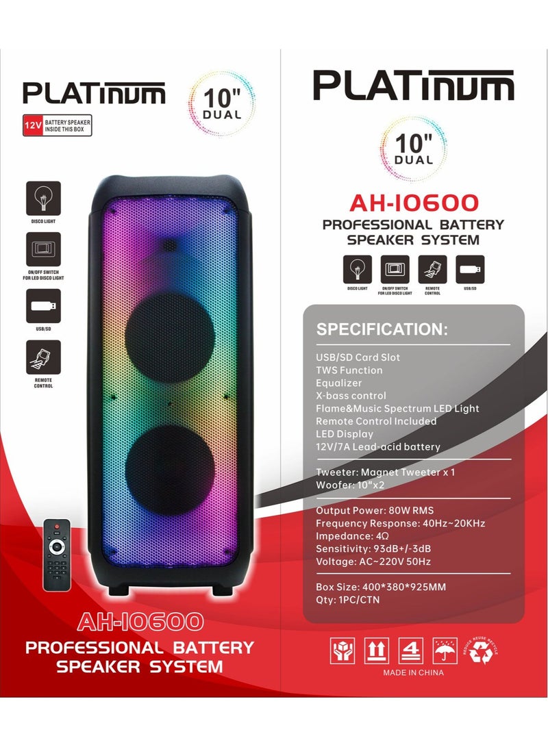 بلاتينيوم بارتي بوكس 10 بوصة مكبر صوت بلوتوث محمول مزدوج البلاتين ديسكو ضوء USB، ميكروفون، جهاز تحكم عن بعد - Image 3