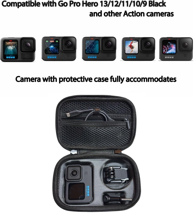 VERTUS® Carrying Case Storage Bag for GoPro Hero 13/12/11/10/9/8/7/6/5/4/3 Action Camera, Travel Case Cover for GoPro Hero 13/Hero 12/Hero 11/Hero 10/Hero 9 Black Action Camera (Hard|Black) - Image 2