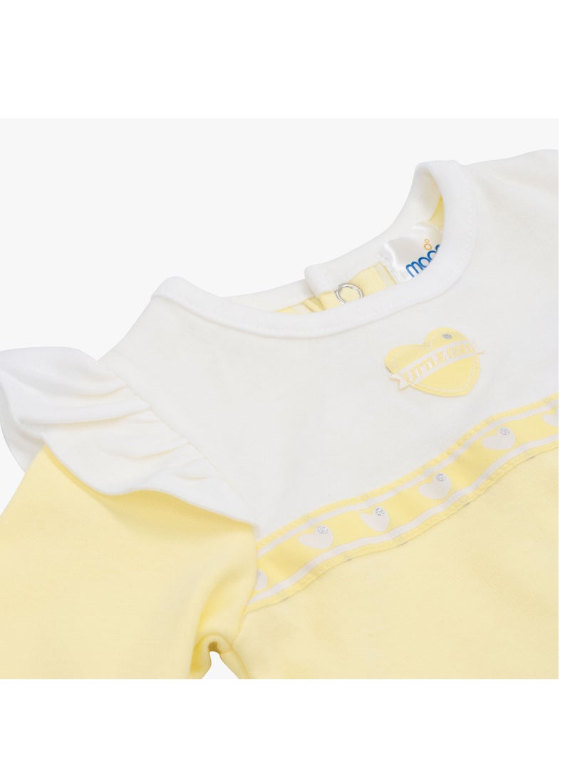 Moon بدلة نوم MOON مصنوعة من القطن بنسبة 100%، مقاس 3-6 أشهر، باللون الأصفر - قلوب ليمونية - Image 4