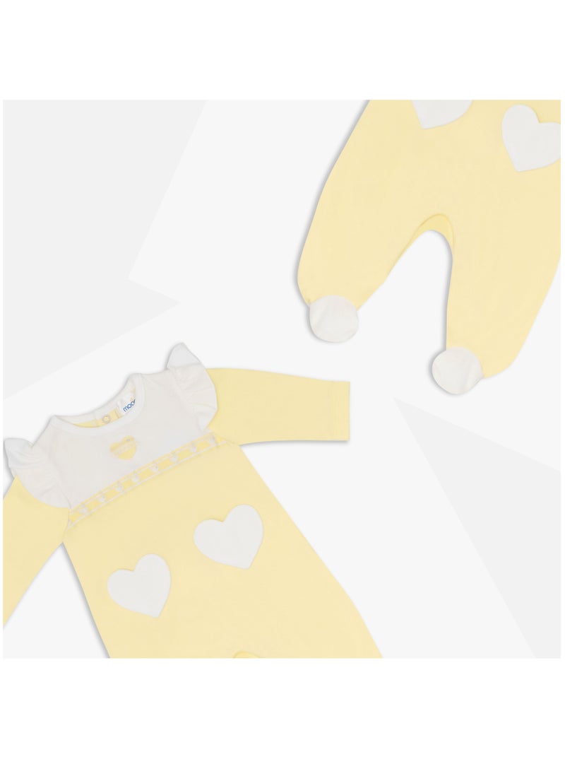 Moon بدلة نوم MOON مصنوعة من القطن بنسبة 100%، مقاس 3-6 أشهر، باللون الأصفر - قلوب ليمونية - Image 3