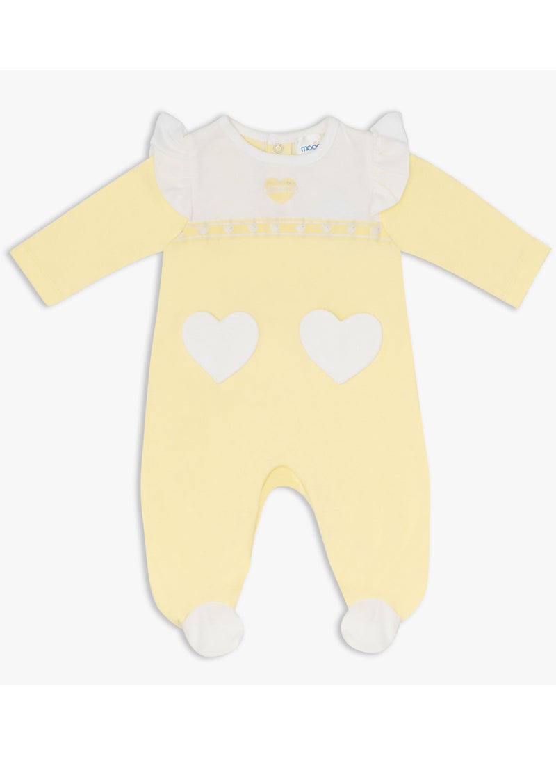 Moon بدلة نوم MOON مصنوعة من القطن بنسبة 100%، مقاس 3-6 أشهر، باللون الأصفر - قلوب ليمونية - Image 1