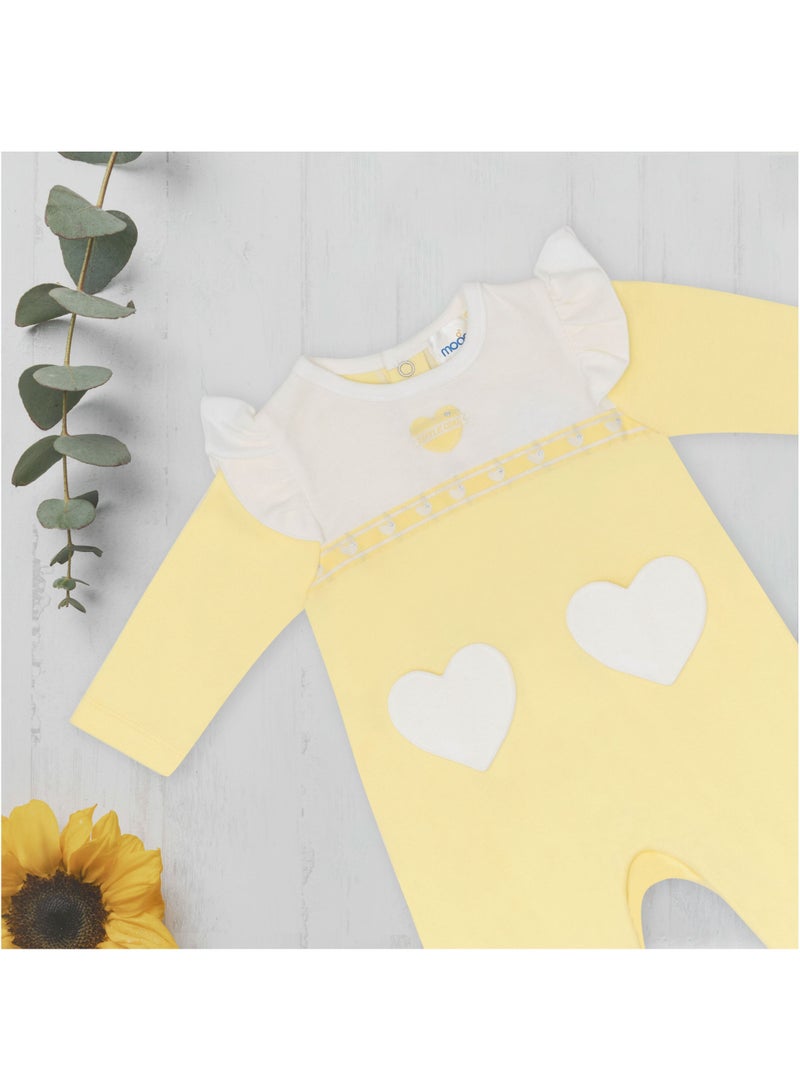 Moon بدلة نوم MOON مصنوعة من القطن بنسبة 100%، مقاس 3-6 أشهر، باللون الأصفر - قلوب ليمونية - Image 5