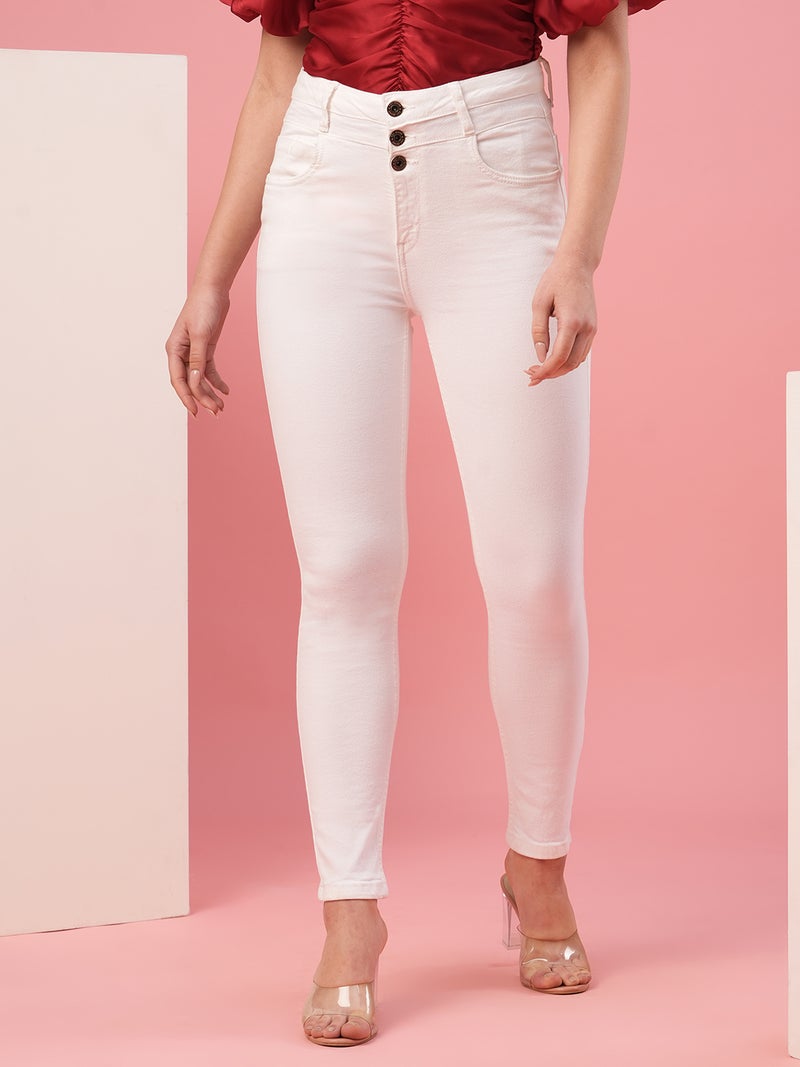 globus Globus Women White Skinny Fit High-Rise Clean Look Cotton Jeans  - Image 1