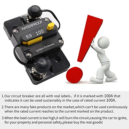 ANJOSHI 100Amp Circuit Breaker 30-300A with Manual Reset Trolling Motor Auto Car Marine Bike Stereo Audio Terminal Fuse Inverter for System Current Overload Protection 12V-48V DC Waterproof - Image 5