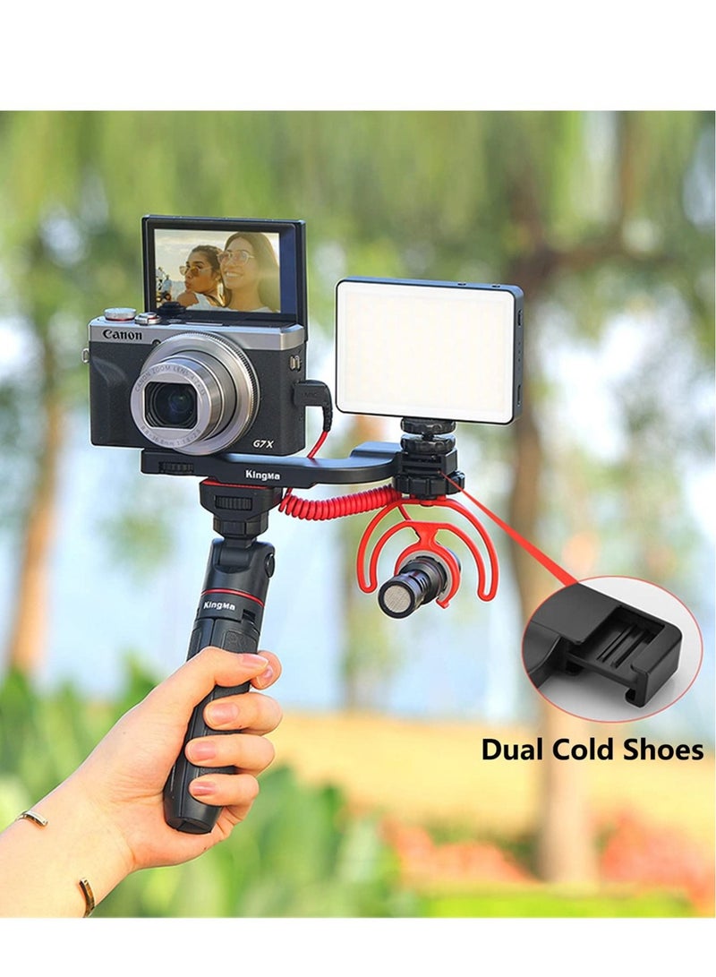 Captaintech Dual Cold Shoe Mount Bracket, Camera Accessories Extension Bracket Camera Flash Mount Bracket with 1/4 Screw Holes for iPhone Camera Vlogging - Image 5
