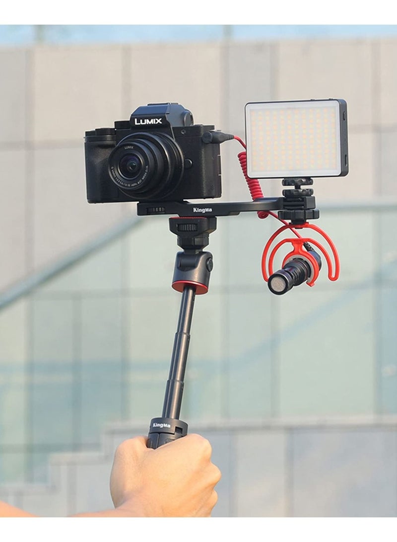 Captaintech Dual Cold Shoe Mount Bracket, Camera Accessories Extension Bracket Camera Flash Mount Bracket with 1/4 Screw Holes for iPhone Camera Vlogging - Image 4
