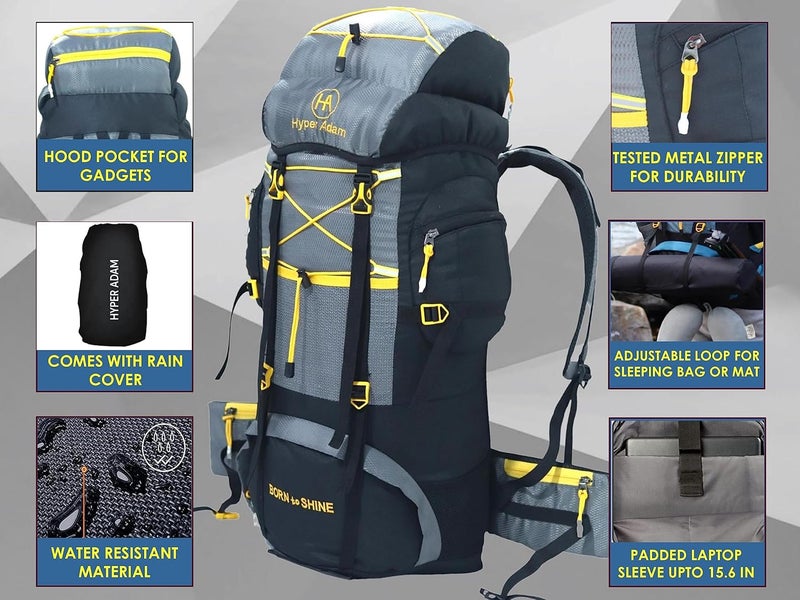 Hyper Adam حقائب الظهر | حقيبة سفر بسعة 75 لتر للرجال | حقيبة سياحية للسفر | حقيبة ظهر للتنزه والتخييم | غطاء مطري - Image 4