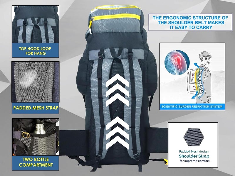 Hyper Adam حقائب الظهر | حقيبة سفر بسعة 75 لتر للرجال | حقيبة سياحية للسفر | حقيبة ظهر للتنزه والتخييم | غطاء مطري - Image 5