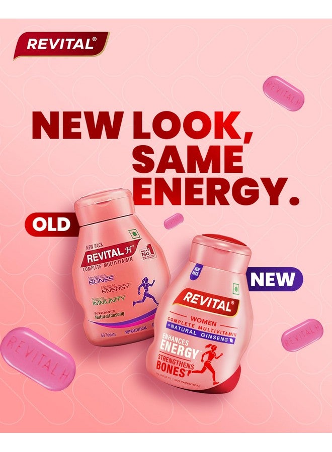 Revital H For Woman With Multivitamins, Calcium, Zinc & Natural Ginseng For Daily Immunity Strong Bones, And Enhances Energy Level - 60 Tablets, 5 Grams - Image 2