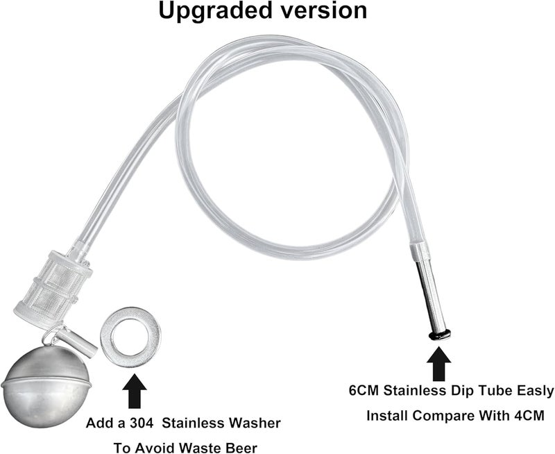 semfeil brew 304 Stainless Home Brew Keg Floating Dip Tube Corny Keg Dip Tube FermZilla Liquid Floating Dip Tube Filter For Corny Keg Fit Ball Lock Keg Pin Lock SS Ball Float 80CM Silicone Dip Tube - Image 2