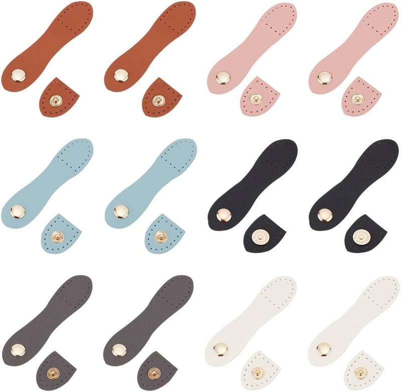 klarako 6 Colors PU Leather Purse Sew On Snap Buckle, 12 Sets Sew On PU Leather Tab Closures Buckles Bag Sew on Snap Closure with Iron Button for DIY Handbag Purse Shoulder Bag Making Supplies - Image 1
