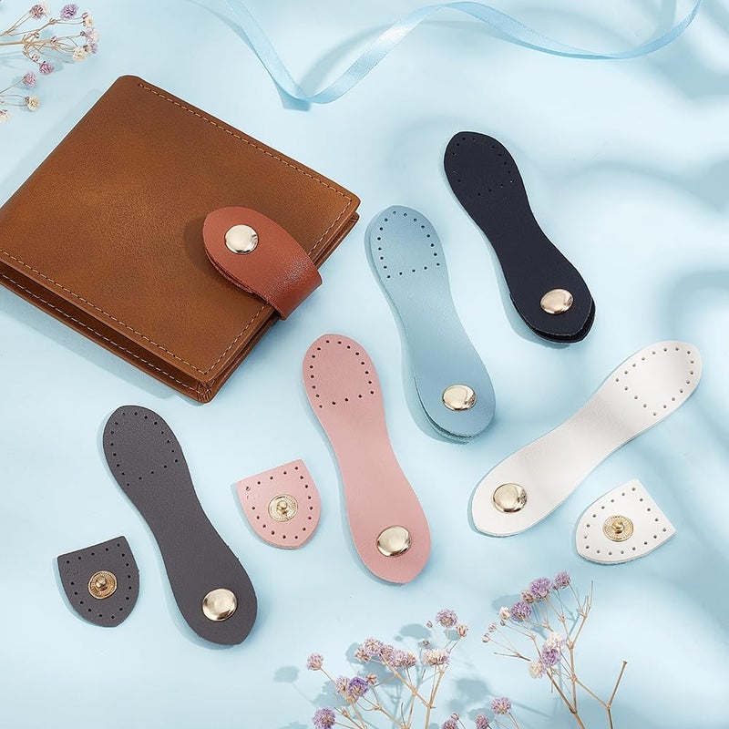klarako 6 Colors PU Leather Purse Sew On Snap Buckle, 12 Sets Sew On PU Leather Tab Closures Buckles Bag Sew on Snap Closure with Iron Button for DIY Handbag Purse Shoulder Bag Making Supplies - Image 4