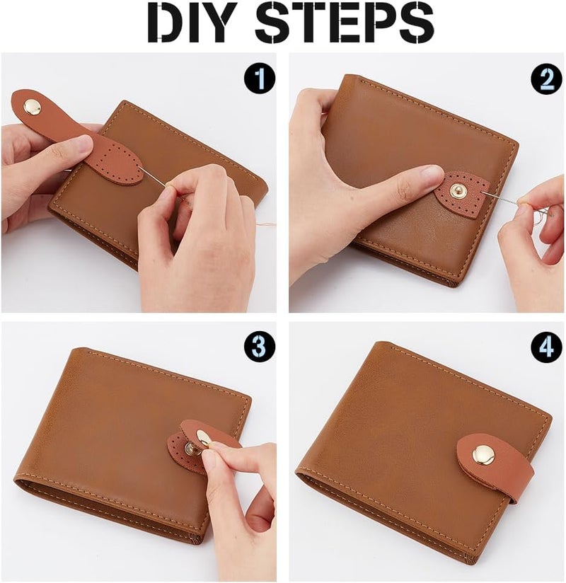 klarako 6 Colors PU Leather Purse Sew On Snap Buckle, 12 Sets Sew On PU Leather Tab Closures Buckles Bag Sew on Snap Closure with Iron Button for DIY Handbag Purse Shoulder Bag Making Supplies - Image 3