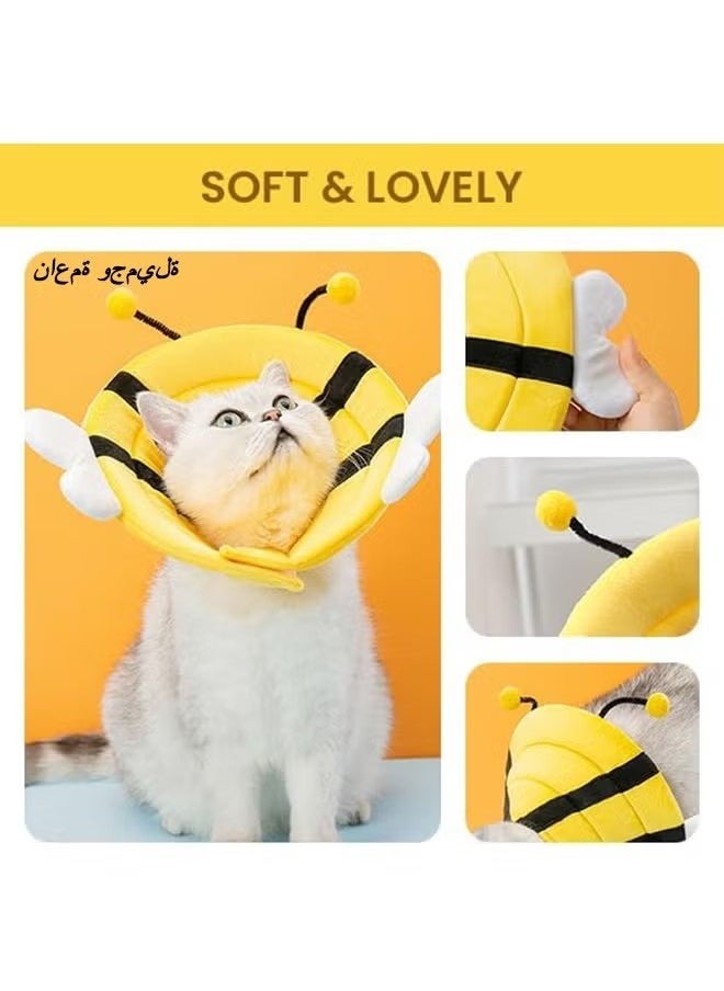 GMORO Cat Cone Collar Soft to Stop Licking Cat Recovery E Collar Adjustable Cone for Dogs Cats Puppies Kittens Cute After Surgery Yellow Bee Design  - Image 2