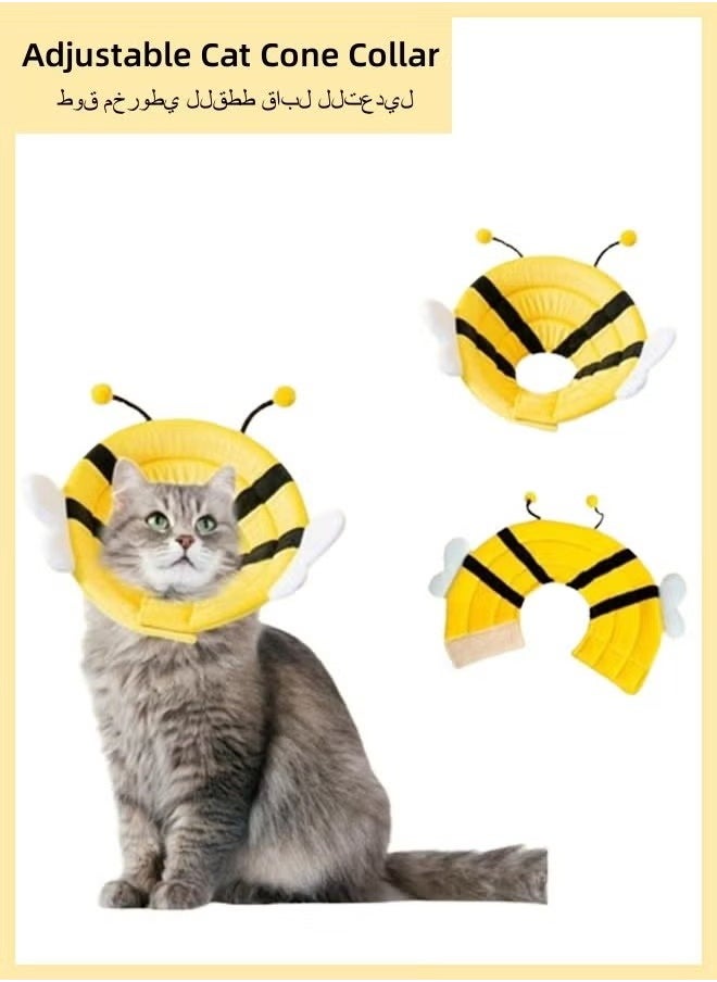 GMORO Cat Cone Collar Soft to Stop Licking Cat Recovery E Collar Adjustable Cone for Dogs Cats Puppies Kittens Cute After Surgery Yellow Bee Design  - Image 1