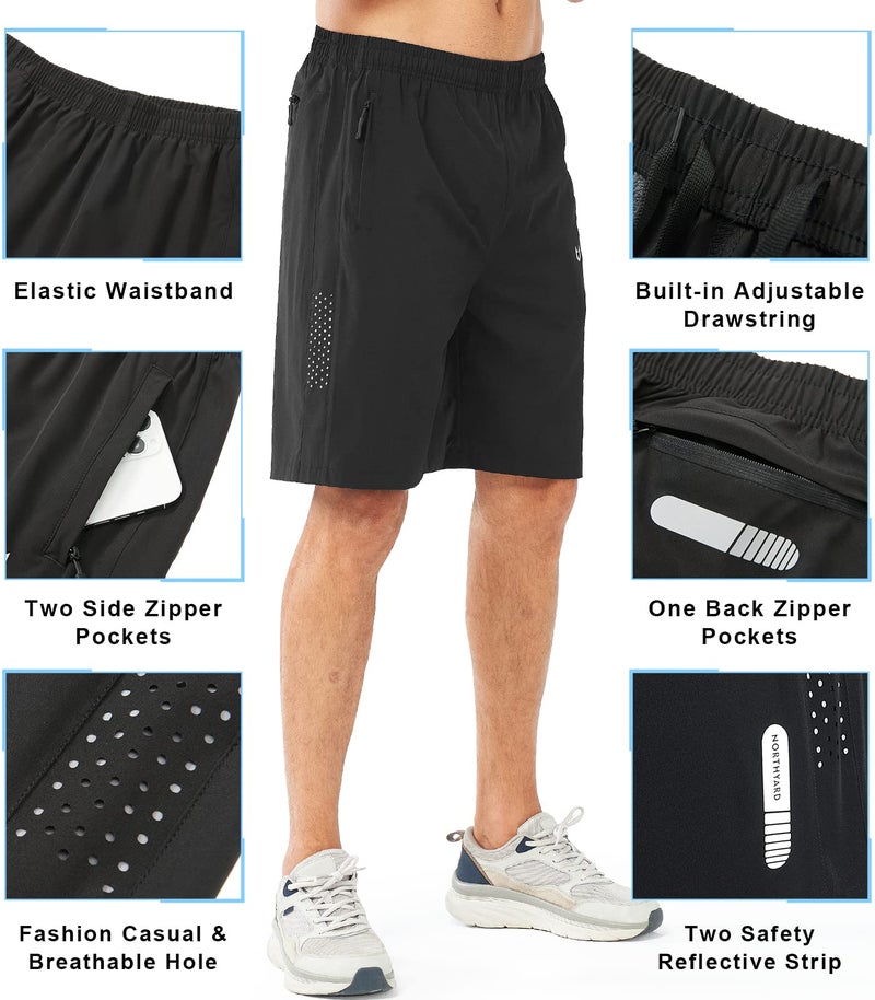 NORTHYARD Men's Athletic Running Shorts Gym Workout Shorts 7"/ 9"/ 5" Quick Dry Lightweight Sports Basketball Exercise Tennis Exercise Black-9inch 4XL - Image 4