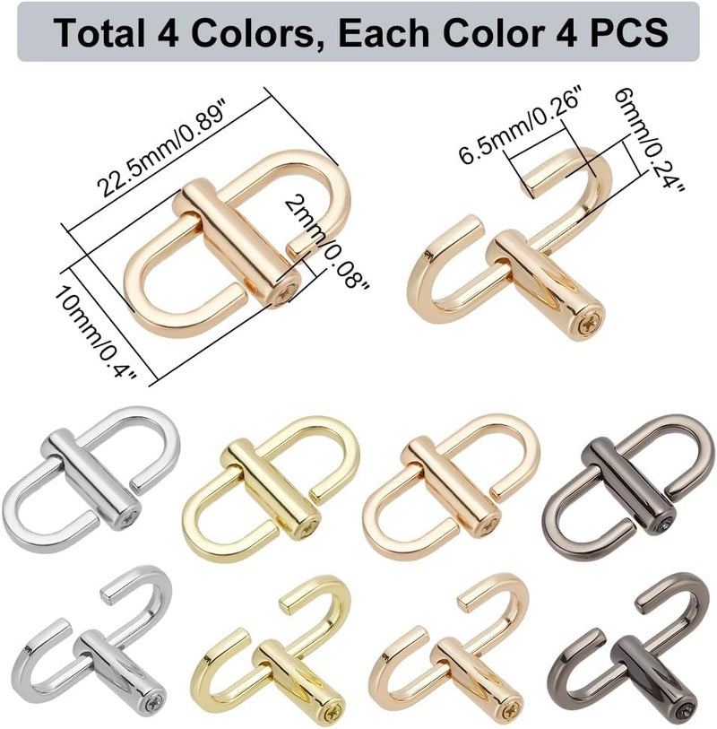 كلاراكو 16 قطعة من مشابك معدنية قابلة للتعديل من كلاركو لحزام السلسلة، 4 ألوان من وصلات السلسلة ومشبك صغير لتقصير طول سلسلة الحقيبة المعدنية وملحقات طول السلسلة والاستبدال والاستخدام اليومي - Image 2