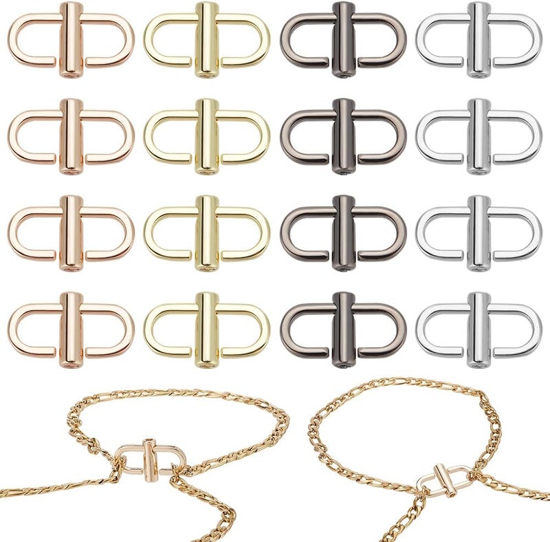 كلاراكو 16 قطعة من مشابك معدنية قابلة للتعديل من كلاركو لحزام السلسلة، 4 ألوان من وصلات السلسلة ومشبك صغير لتقصير طول سلسلة الحقيبة المعدنية وملحقات طول السلسلة والاستبدال والاستخدام اليومي - Image 1