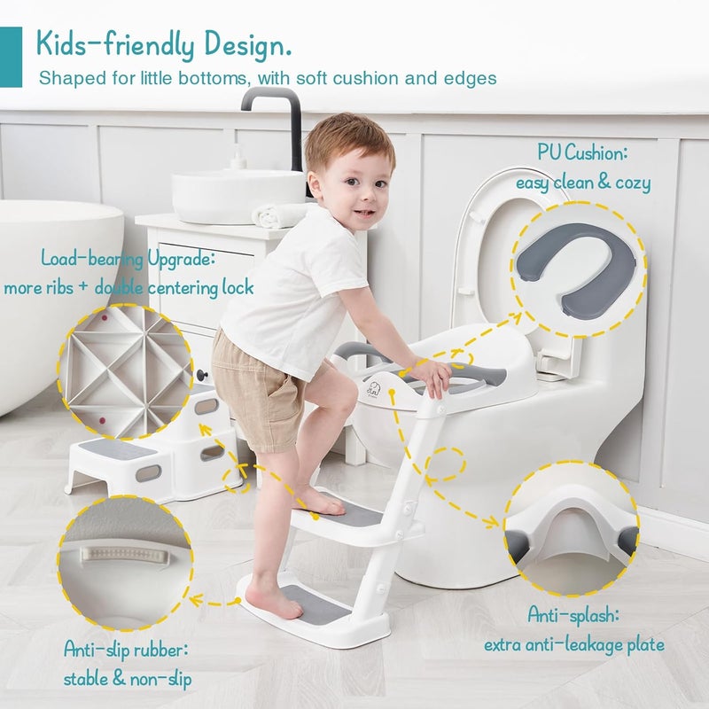 Forbena Potty Training Toilet Seat with Step Stool Ladder, Toddler Kids Potty Seat for Boys Girls, Non Slip Foldable Toilet Training Seat with Soft Cushion, Comfortable Handles - Image 3