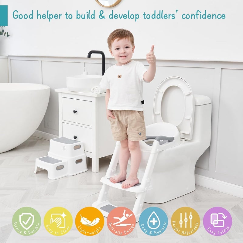 Forbena Potty Training Toilet Seat with Step Stool Ladder, Toddler Kids Potty Seat for Boys Girls, Non Slip Foldable Toilet Training Seat with Soft Cushion, Comfortable Handles - Image 4