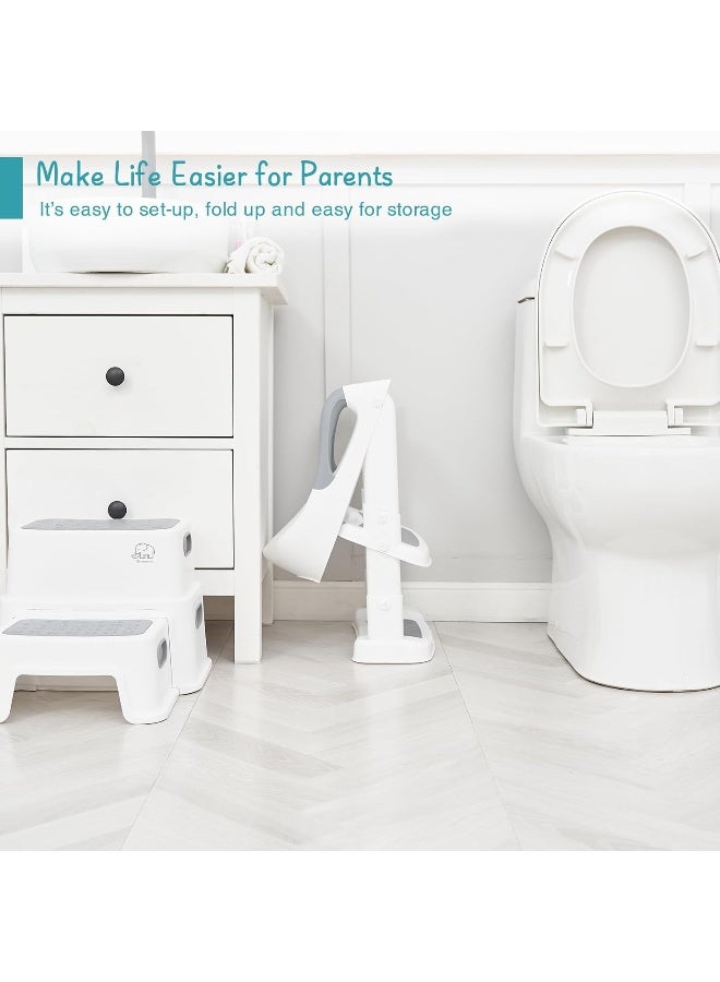 Forbena Potty Training Toilet Seat with Step Stool Ladder, Toddler Kids Potty Seat for Boys Girls, Non Slip Foldable Toilet Training Seat with Soft Cushion, Comfortable Handles - Image 5