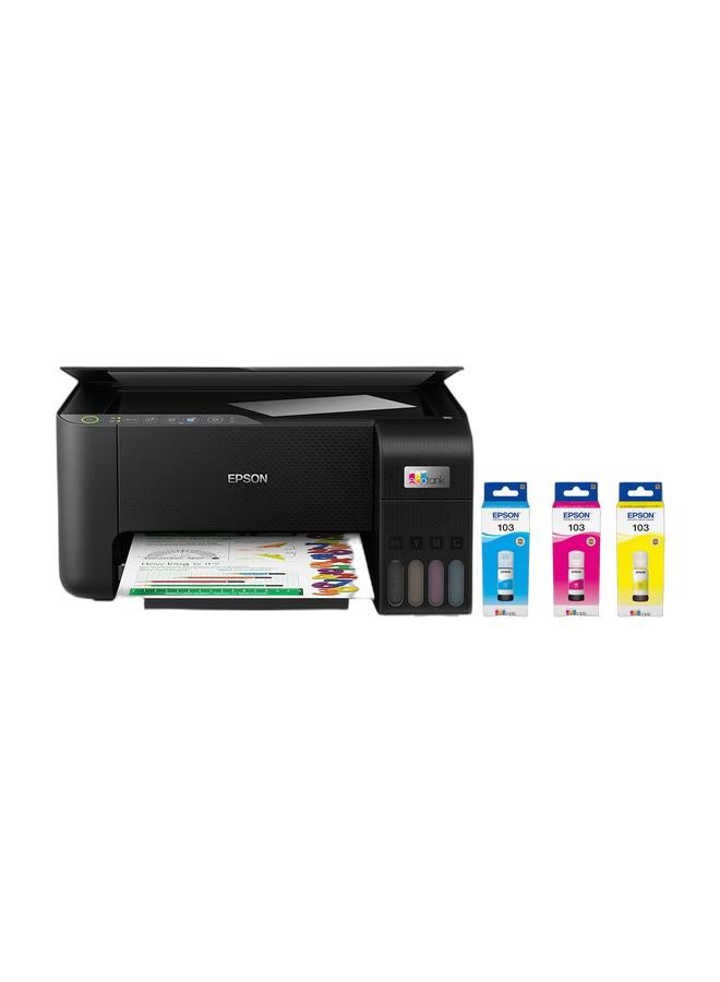 EPSON Ecotank L3250 Home Ink Tank 3-In-1 Colour Printer With Wifi And Smartpanel App Connectivity Black & Pack of 4 Epson 103 Ink Bottle Set Black, Cyan, Yellow & Magenta Bundle - Image 1
