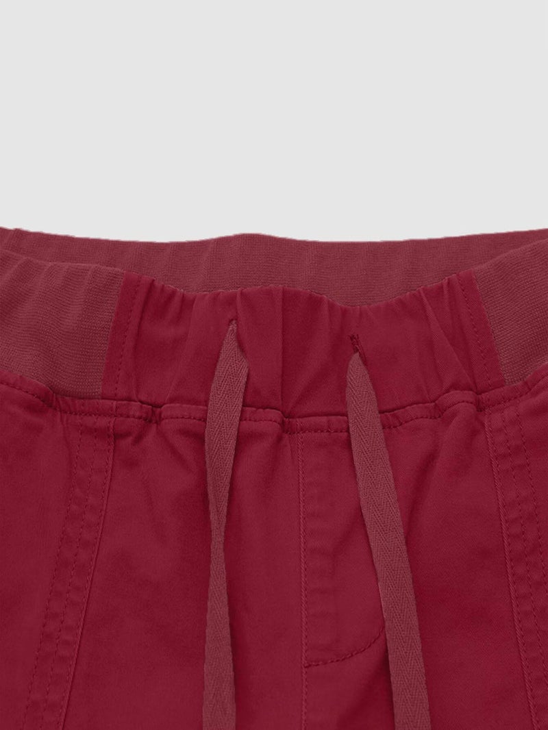 Flamingals Straight Leg Pants for Women Drawstring Waist Mid Rise Casual Solid Seam Detail Pants Burgundy L - Image 4
