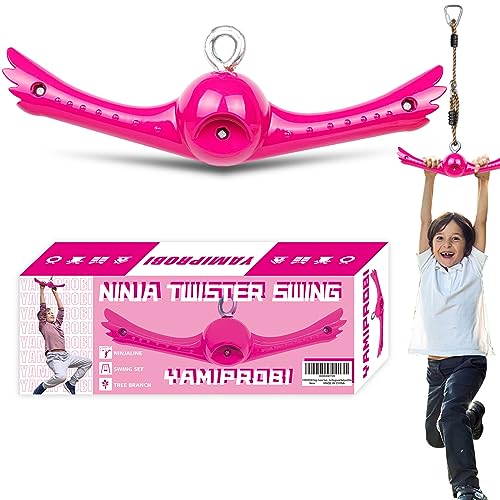 YAMIPROBI Ninja-Twister Swing Spins Set: Slackline Attachments - 360° Handle Twist-Spin Flips Toy Activate Ninja Powers - Ninja Warrior Accessories - Kids Ninja Hang Toys for Playground Backyard,Pink - Image 1