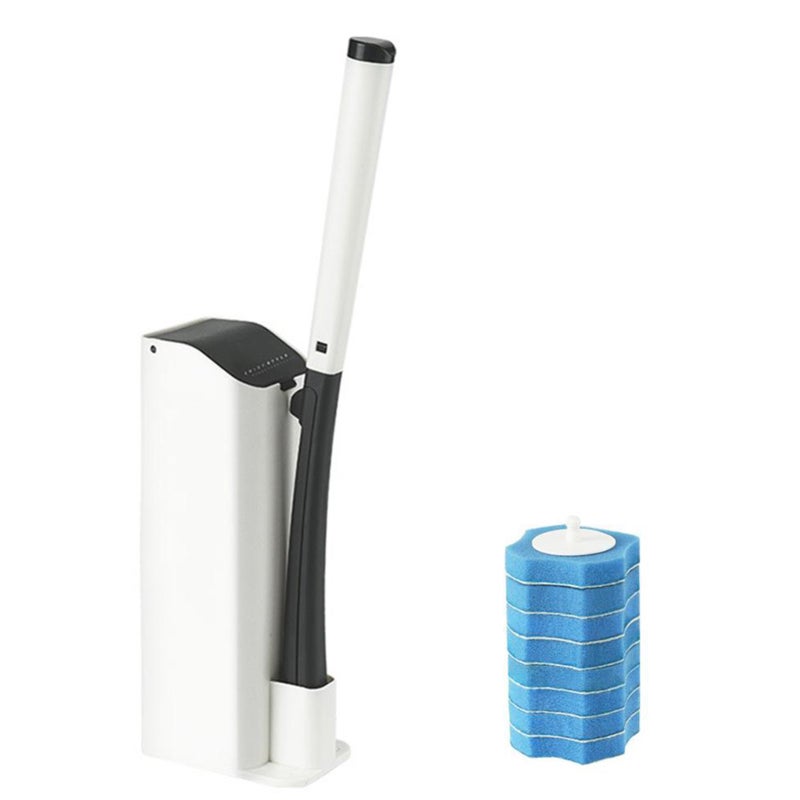 Toilet Wand: 8 Disposable Non-Woven Sponge Heads Odorless ABS PP Material - Deep Cleaning Hard-to-Reach Areas Storage Caddy for Bathroom Hygiene - Image 1