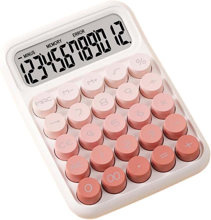 Mechanical Switch Calculator Handheld Portable Retro Round Keys 16x11.5cm 15° Tilt Screen for Daily and Basic Office, Gradient Pink - Image 1