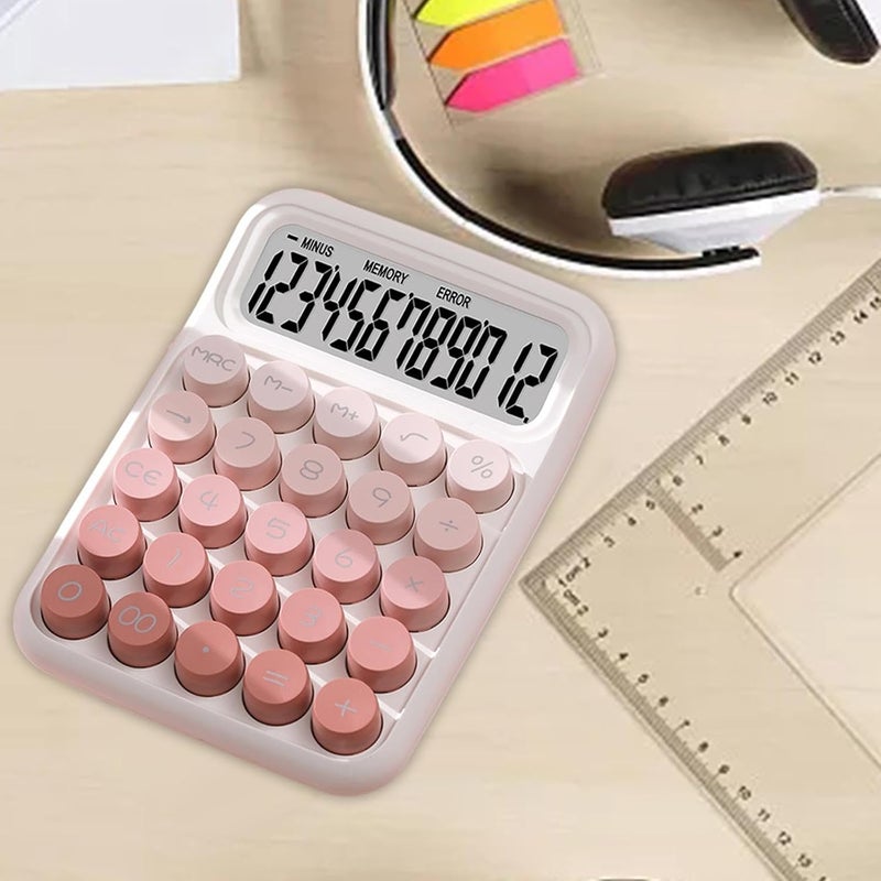 Mechanical Switch Calculator Handheld Portable Retro Round Keys 16x11.5cm 15° Tilt Screen for Daily and Basic Office, Gradient Pink - Image 2