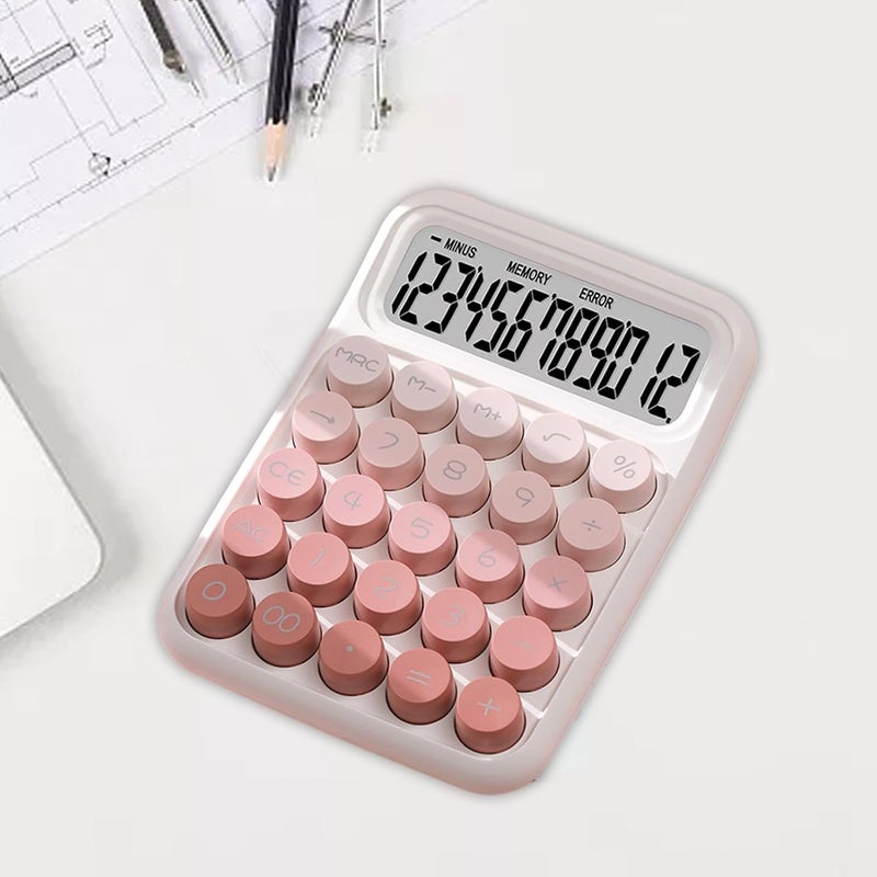 Mechanical Switch Calculator Handheld Portable Retro Round Keys 16x11.5cm 15° Tilt Screen for Daily and Basic Office, Gradient Pink - Image 4