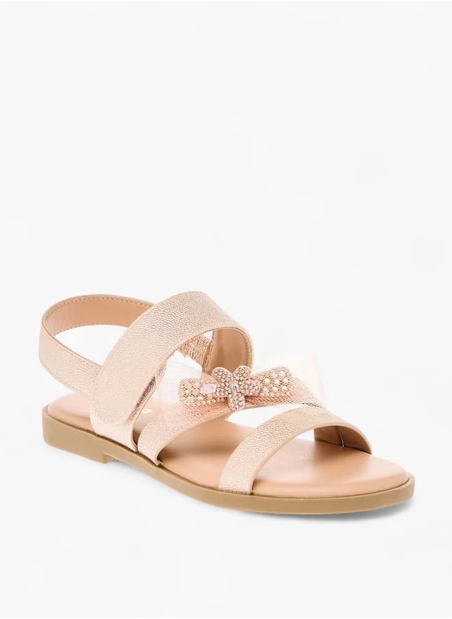Little Missy Girls Bow Embellished Flat Sandals With Hook And Loop Closure