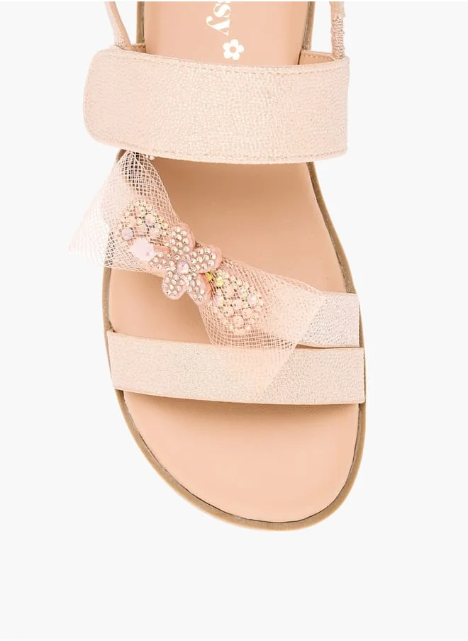 Little Missy Girls Bow Embellished Flat Sandals With Hook And Loop Closure