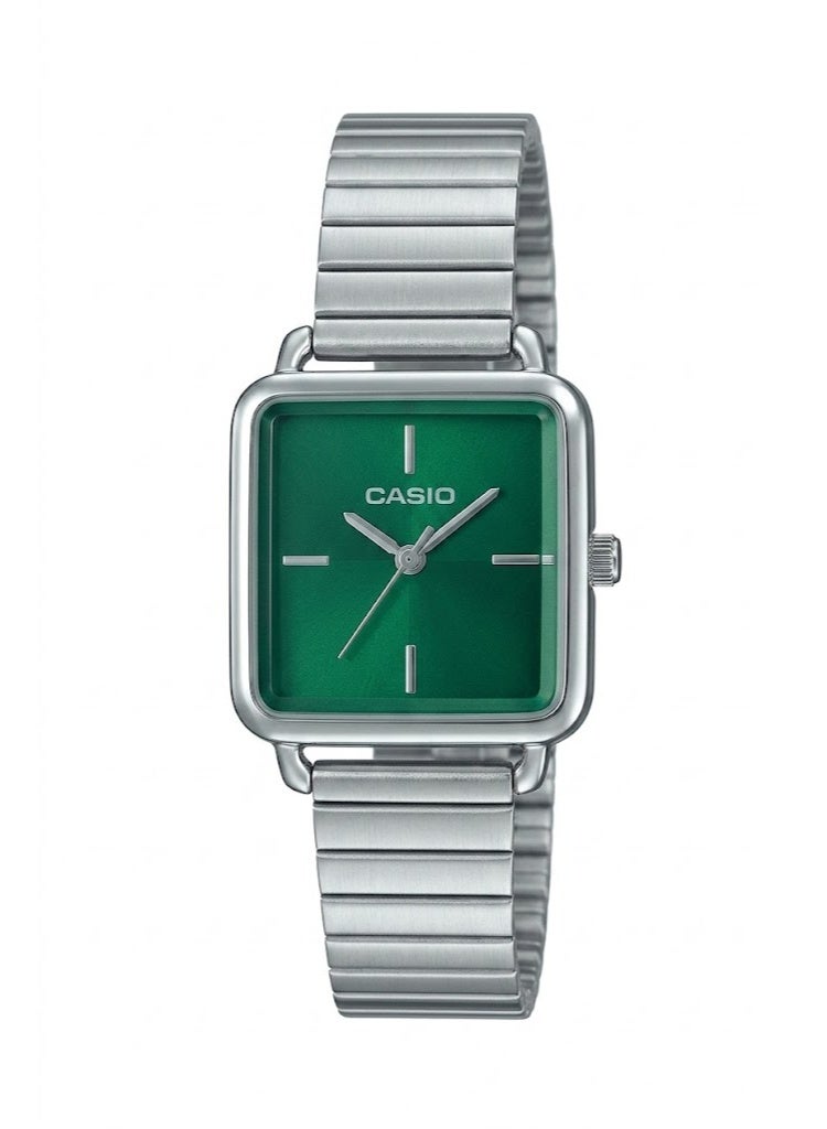 Casio Analog Watch with Square Case, Green Dial, and Link Bracelet - Image 1