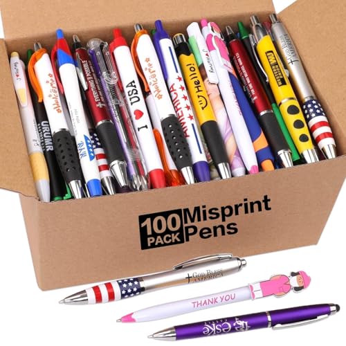 Sikao Wholesale Lot of 100 Misprint Pens Bulk, Assorted Ballpoint Pens Smooth Writing, Blue Black ink Misprinted Random Pens for Waitress Server Office School - Image 1