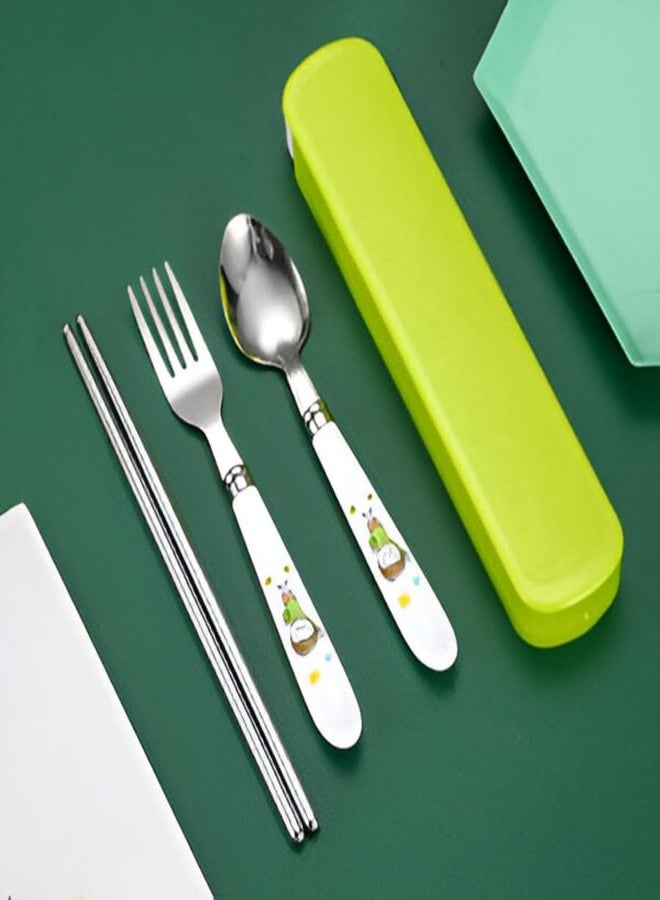 DKWIN Durable Reusable Flatware Set with Case Stylish Cartoon Handle Cutlery Kit Bpa-Free – 4pcs Colorful Cartoon Fork Spoon Chopsticks with Carry Box - Image 1