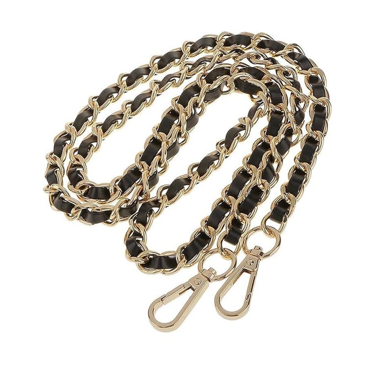 123Arts Synthetic Leather Metal Chain Genuine Replacement Interchangeable Shoulder Bag Strap Bag Accessories with Silk- 43 Inch, Gold Black